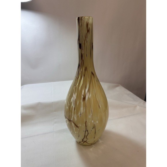 Art Glass Vase 15" Amber Brown Speckled MCM Hand Blown Rolled See Similar Piece - Picture 7 of 13